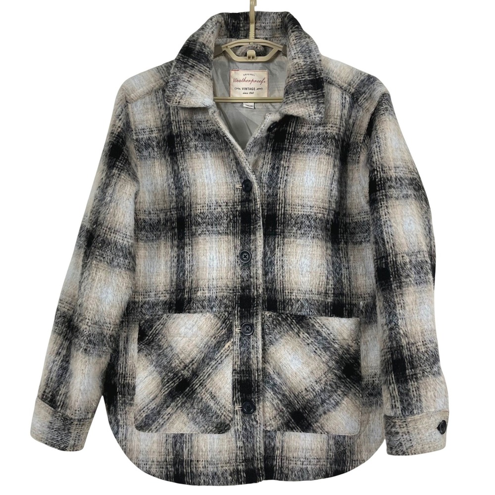 Weatherproof Vintage Women Jacket XS Black Plaid Wool Blend Mohair Style Shacket